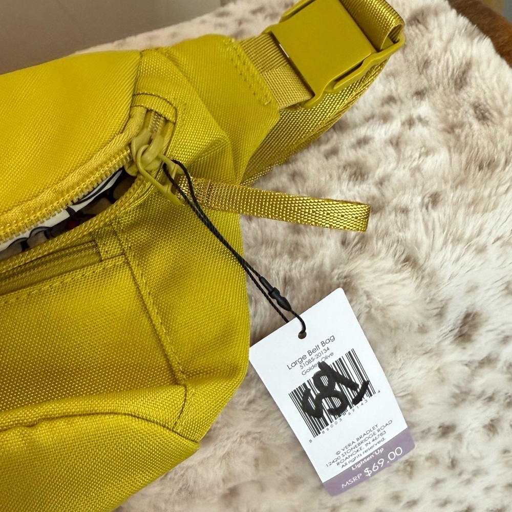 Vera Bradley Chartreuse Belt Bag Crossbody Pattern Inside New “Lighten Up” - Picture 5 of 10